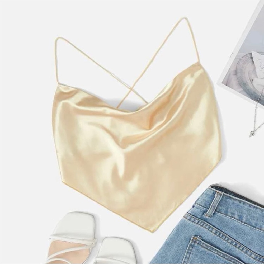 Gold satin backless top NWOT